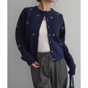 カーディガン フラワー刺繍カーディガン レディース