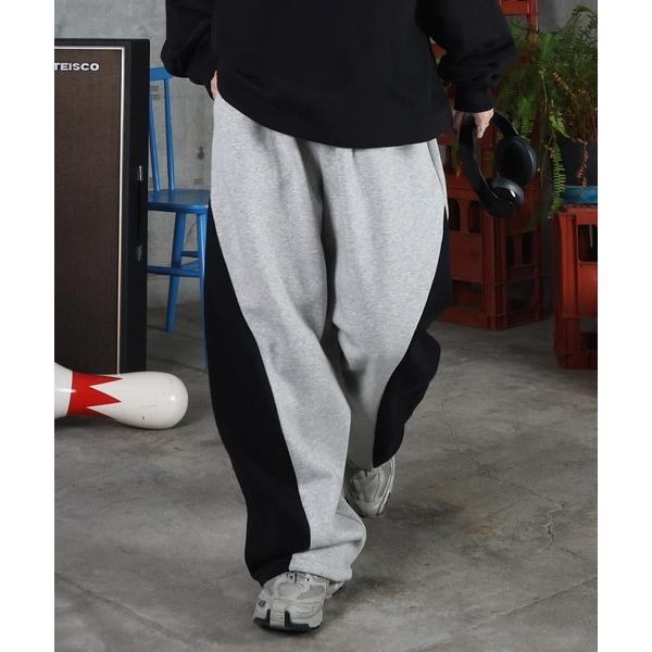 ワイドパンツ スウェットパンツ ジャージ 配色切り替え ドロスト スウェットパンツ メンズ レディー...