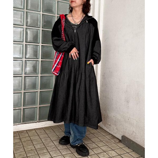 ワンピース 「m:rex」ミニ恐竜ワッペンデニムドッキングワンピース