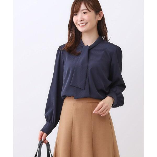 ブラウス シャツ 「きちんと見え／通勤／セレモニーにおすすめ」ドット柄ボウタイブラウス レディース