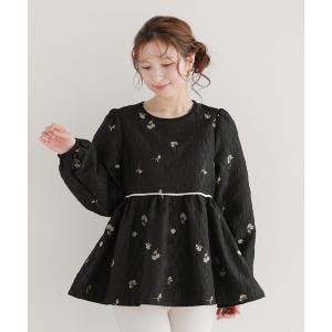フラワージャガードペプラムトップス レディース