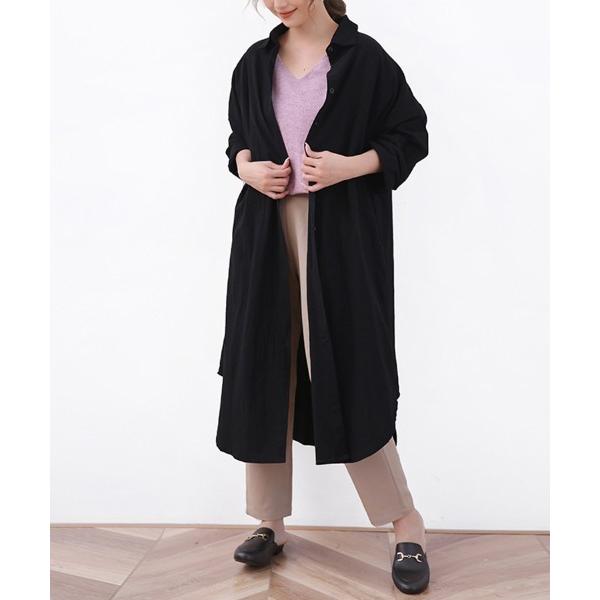 シャツワンピース Iラインシルエットロングシャツワンピース