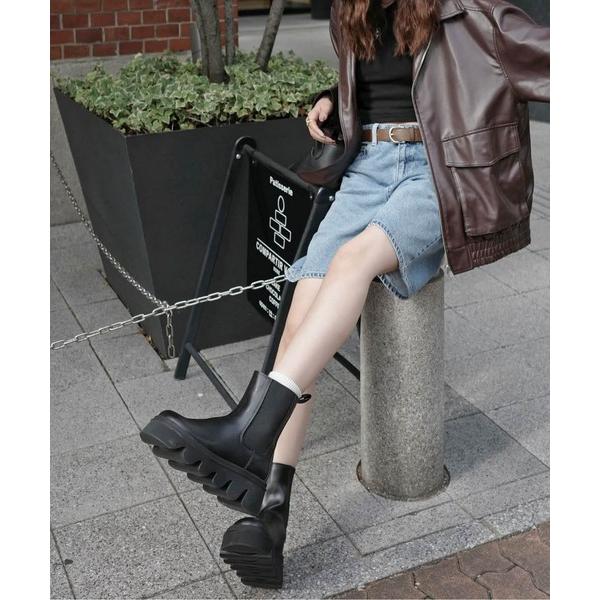 ブーツ バルキーソールサイドゴアショートブーツ レディース