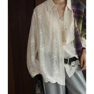 ブラウス シャツ セミシアー フラワー刺繍シャツ chw25a077 レディース