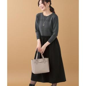 ワンピース 「一枚で着映える／セットアップ可」ニット×タフタドッキングワンピース