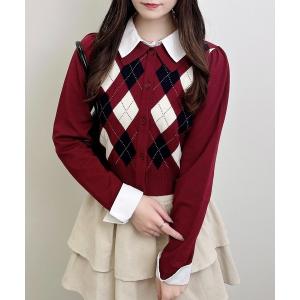 ニット セーター アーガイルシャツドッキングレイヤードニット レディース
