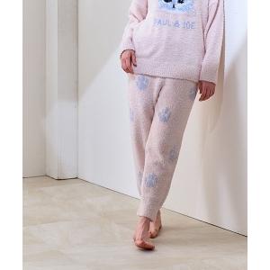 パジャマ ルームウェア ランダム猫足跡　メランジモールヤーンニットボトムス レディース