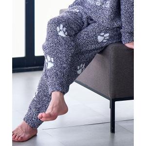 パジャマ 「メンズ」ランダム猫足跡　メランジモールヤーンニットボトムス メンズ