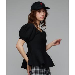 ニット セーター ペプラムパフスリーブニット「動画あり」 レディース