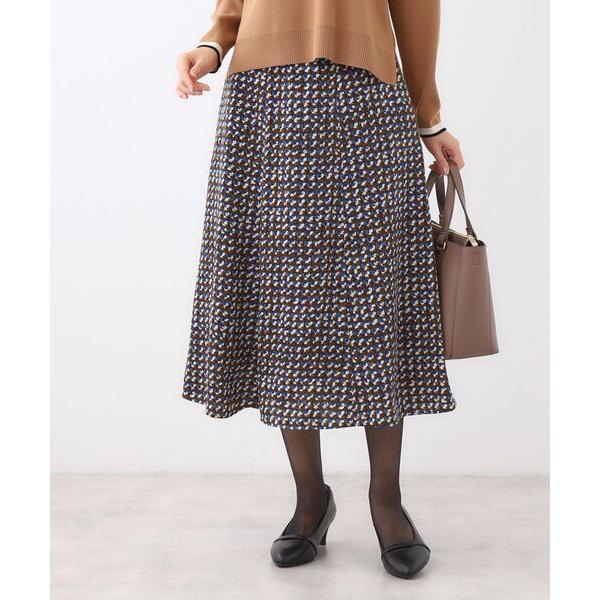 スカート 「ニットスタイルが華やかに」チドリ風プリントフレアスカート