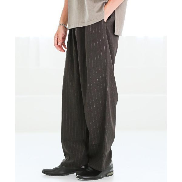 スラックス ストライプ柄バルーンテーパードパンツ メンズ レディース