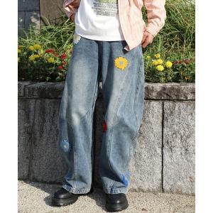 ジーンズ コクーン フラワーモチーフ デニムパンツ メンズ レディース