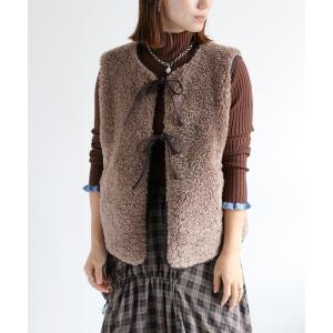 ブルゾン アウター ボアパイピングリボンベスト レディース