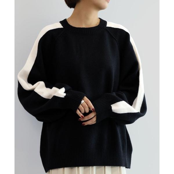 ニット セーター カシミアタッチ配色ラインニット レディース