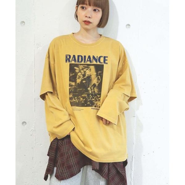 tシャツ ヴィンテージフォト重ね着風BIGロンT レディース