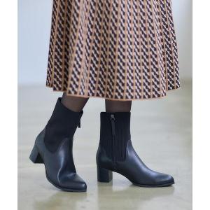 ブーツ 「足元すっきり見え／ファスナー開き」リブ編みニットブーツ レディース