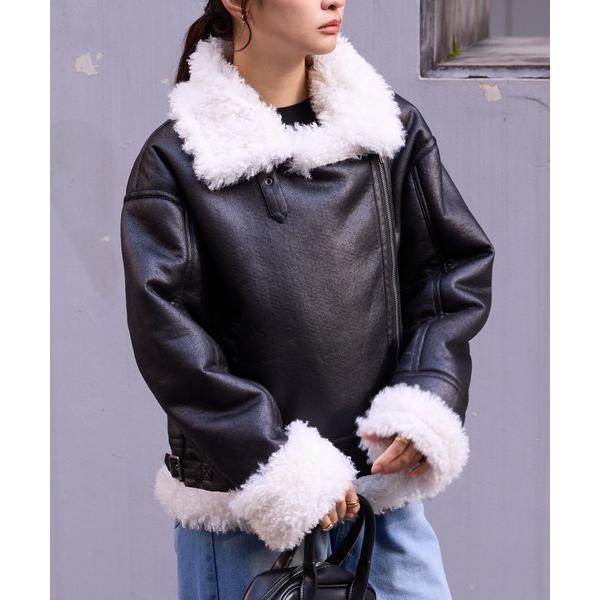 ムートンコート ボアコート ヴィンテージライク ショート丈フェイクムートンジャケット レディース