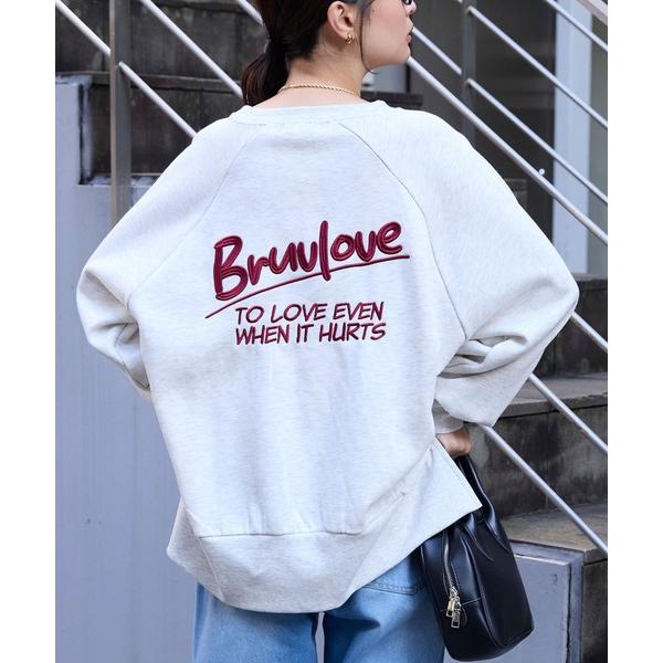 トレーナー スウェット カレッジロゴ刺繍サイドスリット裏起毛オーバーサイズスウェット レディース