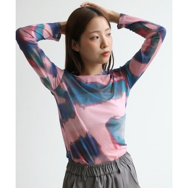 tシャツ CS　マーブル柄シースルートップス レディース