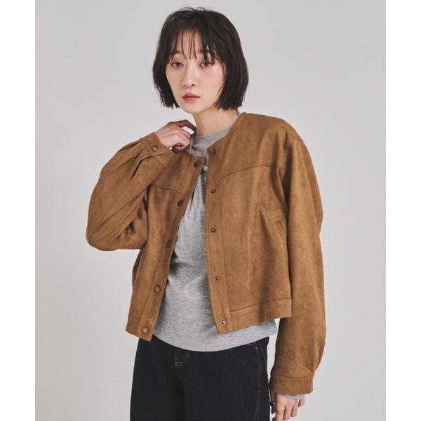 ジャケット ノーカラージャケット フェイクスウェードノーカラージャケット レディース