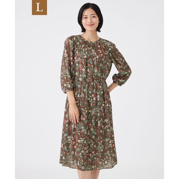 ワンピース 「L」「ウォッシャブル」BOHOプリントワンピース