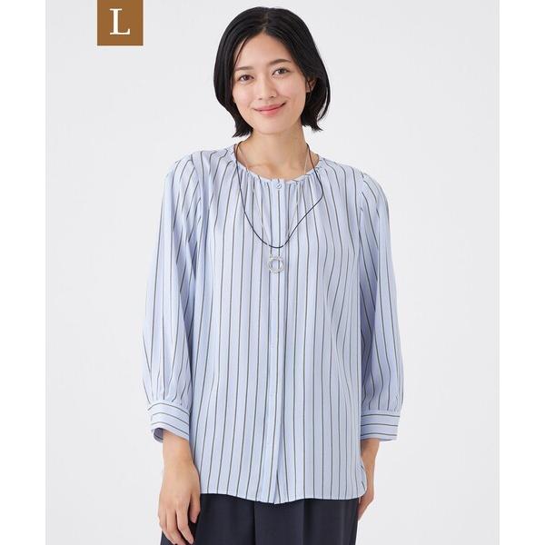 ブラウス シャツ 「L」「ウォッシャブル」バックサテンストライプブラウス レディース