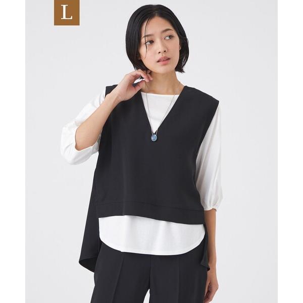 ベスト ジレ 「L」「ウォッシャブル」ドライダブルクロス×スムースコンビカットソー レディース