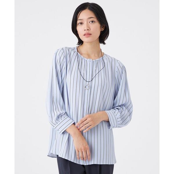 ブラウス シャツ 「ウォッシャブル」バックサテンストライプブラウス レディース