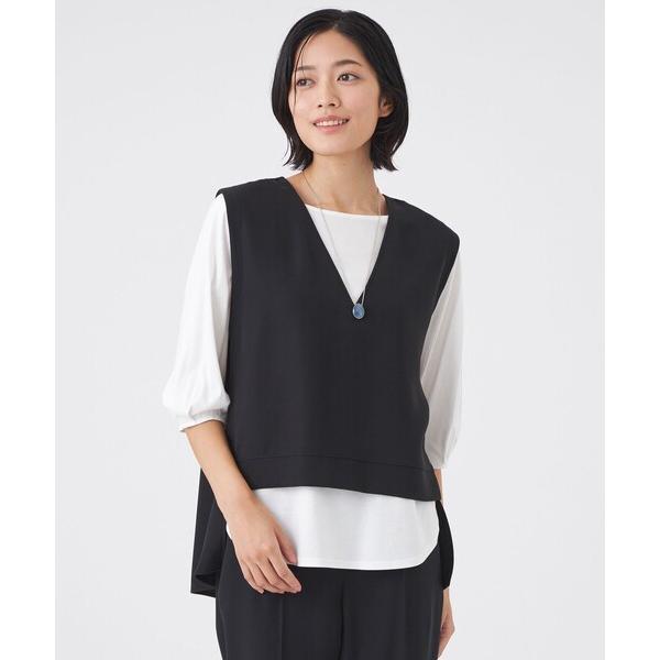 ベスト ジレ 「ウォッシャブル」ドライダブルクロス×スムースコンビカットソー レディース