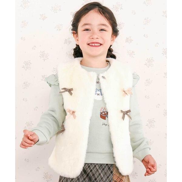 ベスト リボン付きワンスナップボアファーベスト(80~130cm) キッズ 子供服 男の子 女の子