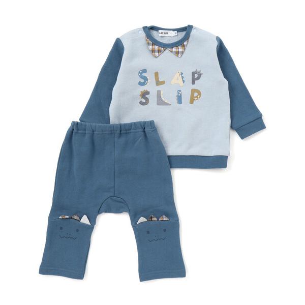 ベビー フロントプリントトレーナー+恐竜ヒザ切り替えボトムセットアップベビー(70~80cm)