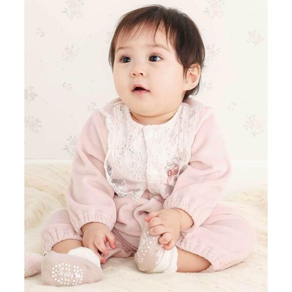 ベビー服 ロンパース フリルラウンド切り替えベロア2WAYオールベビー(50~70cm)