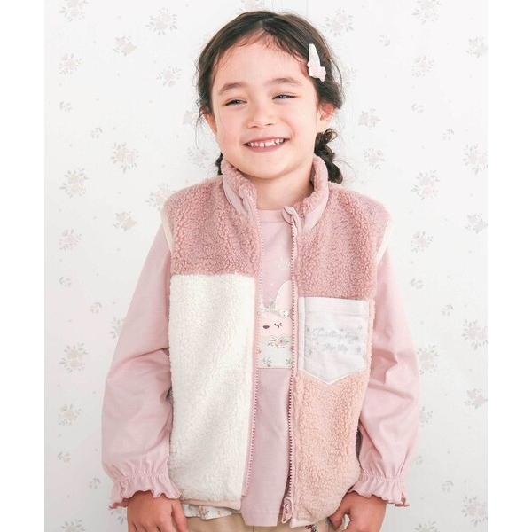 ベスト 胸刺しゅうバイカラーリバーシブルボアベスト(80~130cm) キッズ 子供服 男の子 女の...