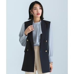 ベスト ジレ 「 洗える 」 ツイルテーラードダブルジレ レディース