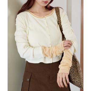 カーディガン 袖チュールテレコカーディガン レディース