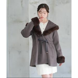 コート アウター フードファー ドロストリボンハーフコート レディース