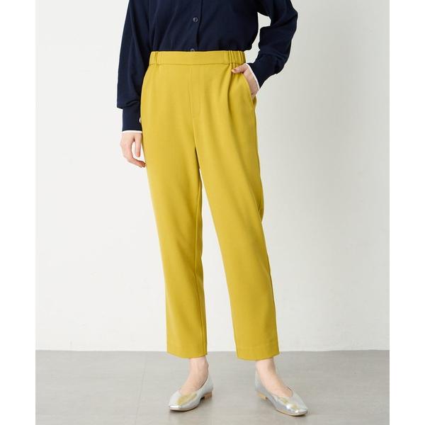 パンツ 「すご楽」ストレッチテーパードパンツ「イエロー・千鳥柄・ウエストゴム・通年素材」 レディース