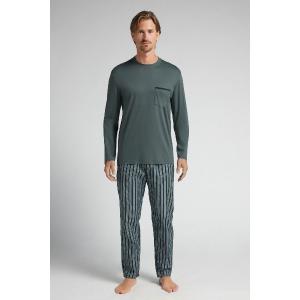 パジャマ マーセライズドPremiumコットン＆ストライププリントファブリック ロングパジャマ メンズ