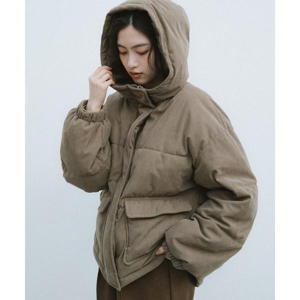 ダウンコート ダウンジャケット 細コーデュロイ中綿ダウンジャケット レディース