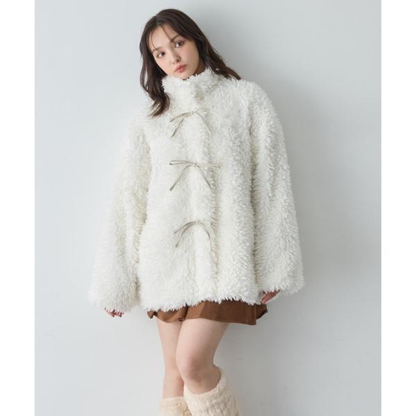 ブルゾン アウター リボン取り外しスタンドボアブルゾン レディース