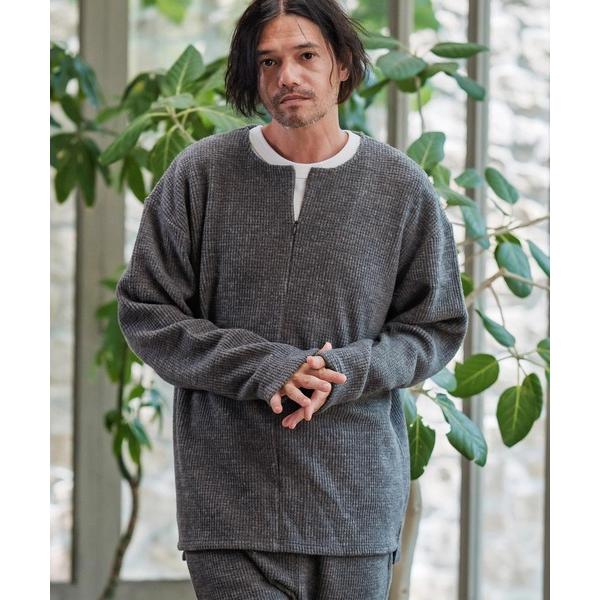 tシャツ mlt5428-Big Waffle Knit saw Zipper Henley Nec...