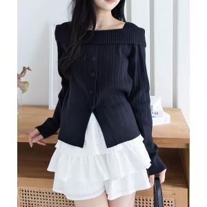 ニット セーター オフショル風ボタンリブニットトップス「大人 カジュアル 着回し力抜群」 レディース