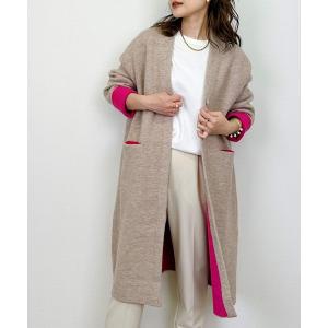 カーディガン 配色ロングカーディガン レディース