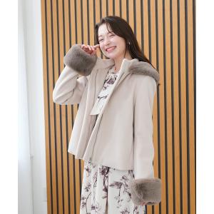 コート アウター ファー付フードショートコート レディース