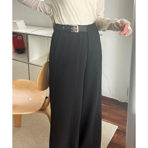 ワイドパンツ スラックス パンツ スーパーロング ベルトデザインワイドスラックス レディース