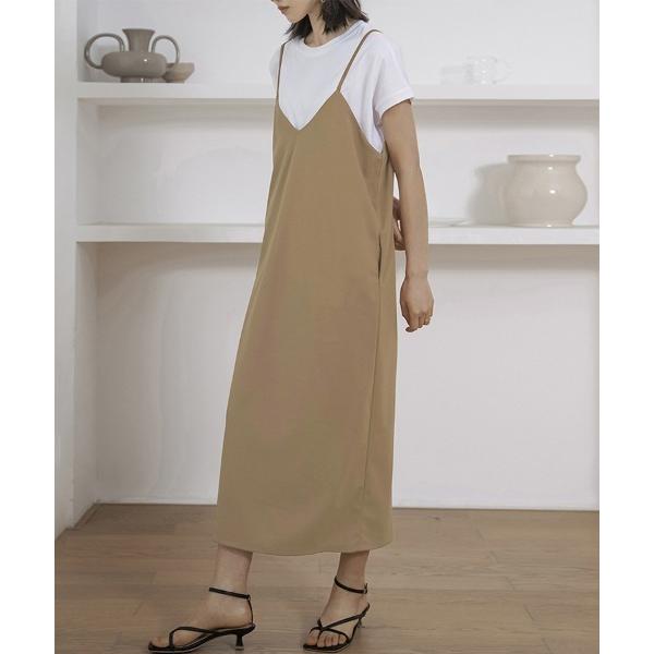 ワンピース Vネック×スリット入りストレートキャミワンピース