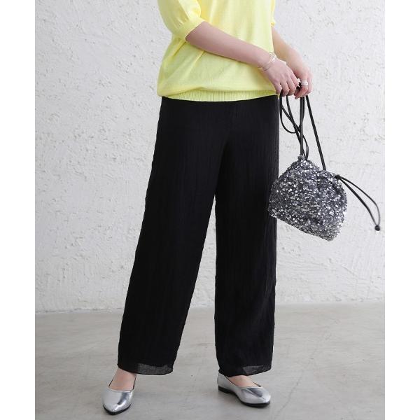 パンツ シワ加工×ストレートラインワイドパンツ レディース
