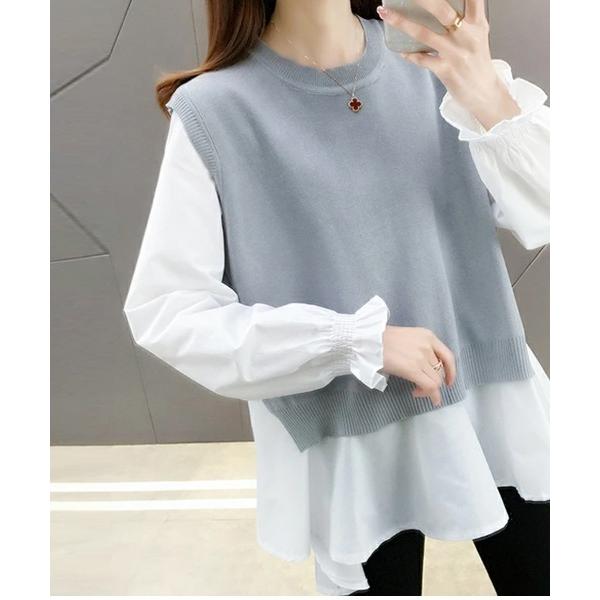 ベスト ジレ デザインシャツ×ニットベスト２点セット レディース