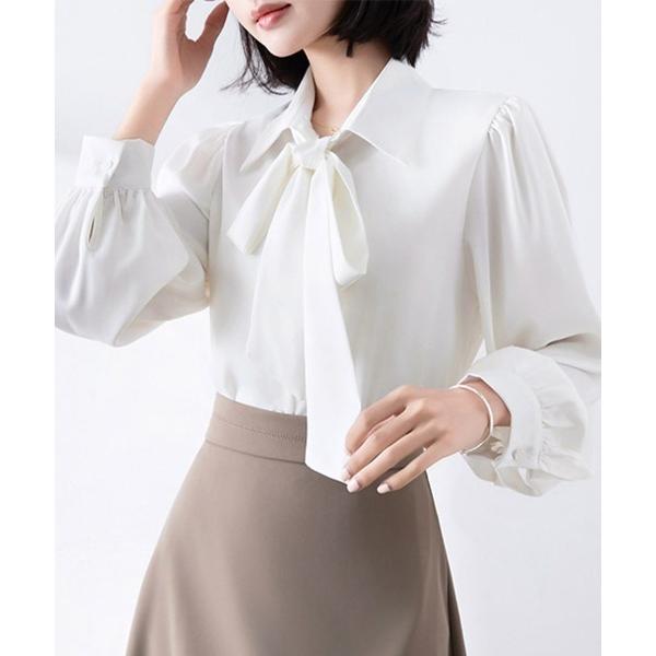 ブラウス シャツ タイデザイン×ギャザー袖ブラウス レディース