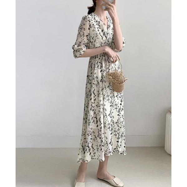 ワンピース 花柄フレアシフォンワンピース